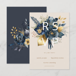 Aquarell Mitternacht blaue Goldflorenkarte RSVP Karte