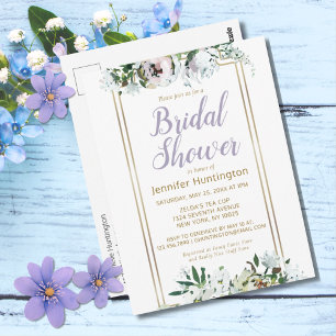 Aquarell-Mittsommer-Blumen-Hochzeitsdusche Lavende Postkarte