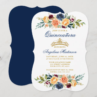 Aquarell Mixed Blumengrün Blau Quinceanera Einladung