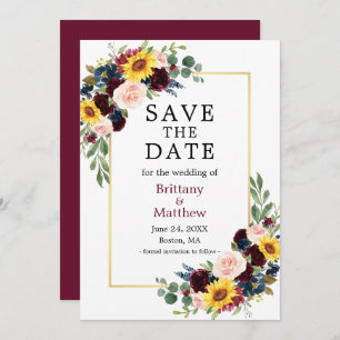 Aquarell Mixed Floral Gold Burgundy Elegante Save The Date