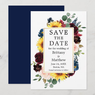 Aquarell Mixed Floral Gold Rahmen Blau Save The Date