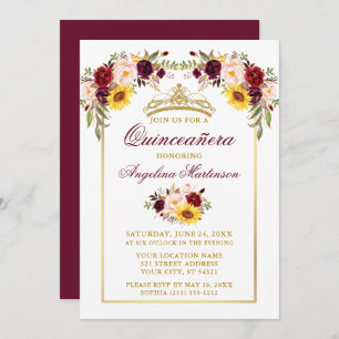 Aquarell Mixed Floral Quinceanera Gold Rahmen Einladung