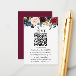 Aquarell Mixed Floral Wedding Burgundy QR UAWG Begleitkarte