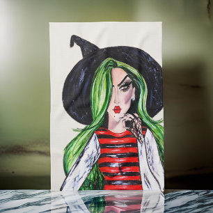 Aquarell Mode Hexe Halloween Geschirrtuch