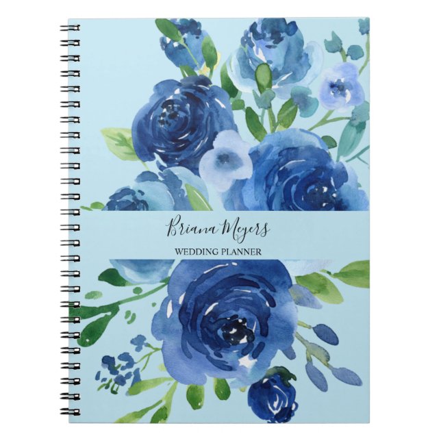 Aquarell Moderne florale Navy Blue Business Notizblock (Vorderseite)