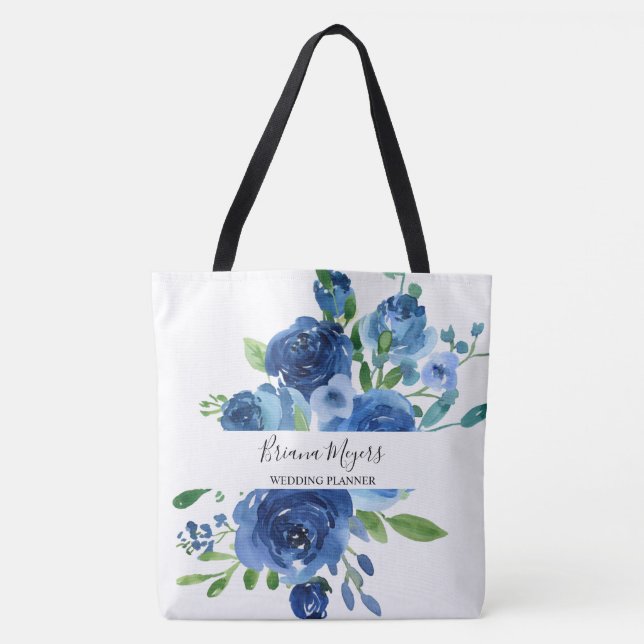 Aquarell Moderne florale Navy Blue Business Tasche (Vorderseite)