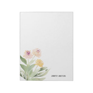 Aquarell moderne Frühlingsblumen Grün Notizblock