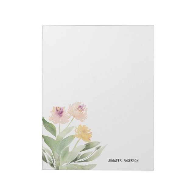 Aquarell moderne Frühlingsblumen Grün Notizblock (Rotiert)