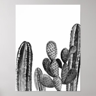 Aquarell Moderne Kakteen Südwesten Schwarz Weiß Poster