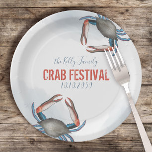 Aquarell Moderne Rustikale Blaue Krabbe Elegant Pappteller