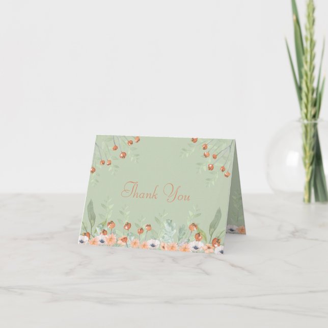 Aquarell-Moderne-Sage-Script-Hochzeit Dankeskarte (Vorderseite)