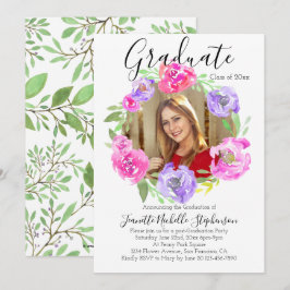 Aquarell Moderner Blumenkranz Foto Abschluss Einladung