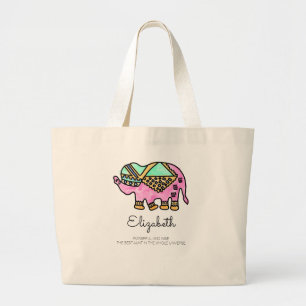 Aquarell moderner Elefant bunt personalisiert Jumbo Stoffbeutel