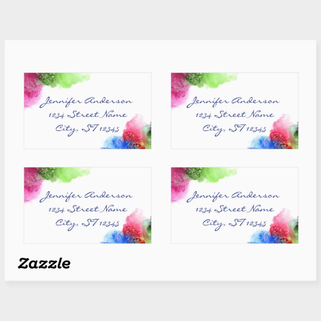 Aquarell Modernes Blaues Grün Personalisiert Rechteckiger Aufkleber (Blatt)