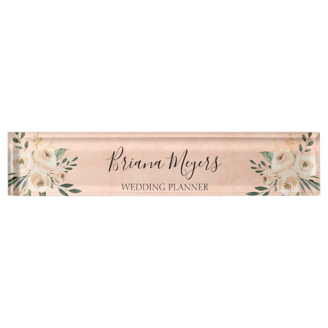 Aquarell Modernes Blush Peach Hydrangeas Business Namensplakette (Vorderseite)