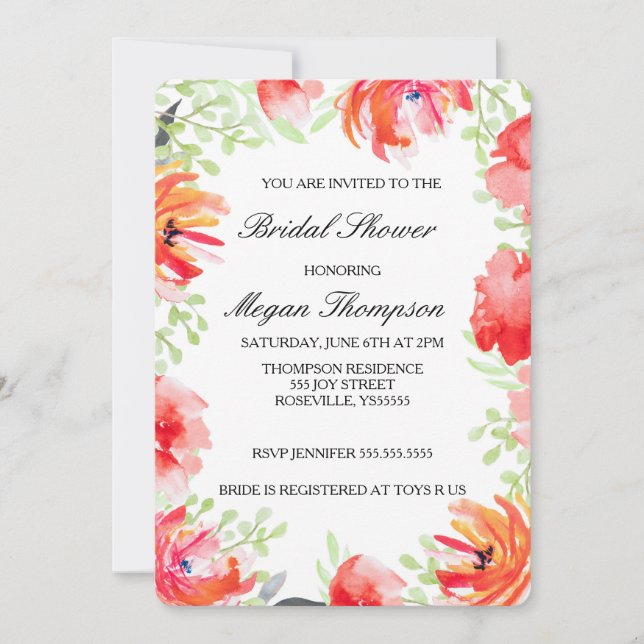 Aquarell Mohn Blume Bridal Dusche Einladung (Vorderseite)