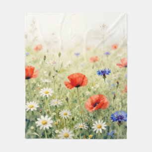 Aquarell-Mohn-Gänseblümchen-Kornblumen-Wiesen-Must Fleecedecke