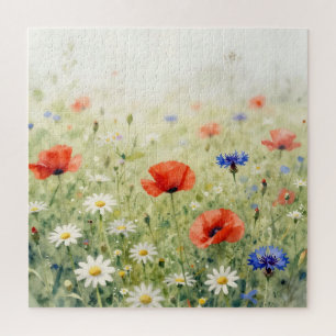 Aquarell-Mohn-Gänseblümchen-Kornblumen-Wiesen-Must Puzzle