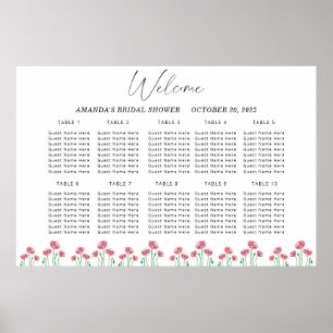 Aquarell-Mohn-Hochzeit-Sitzordnung Poster