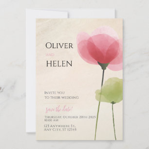 Aquarell-Mohn-Moderne-Minimalistische-Hochzeits-Ei Einladung