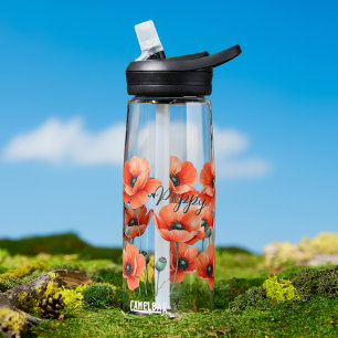 Aquarell-Mohn Namens Floral Wasserflasche Trinkflasche
