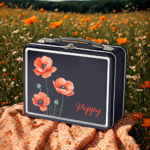 Aquarell-Mohn Namens Florale Metall-Lunchbox Metall Brotdose