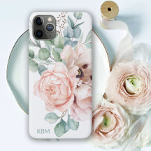 Aquarell-Mohn und Rosen mit Ihrem Monogramm