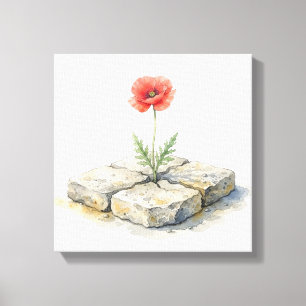 Aquarell-Mohn 'Wo immer das Leben dich hinpflanzt' Leinwanddruck