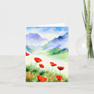 Aquarell-Mohnblumen und Berg individuell anpassbar Karte