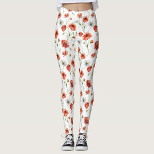 Aquarell-Mohnblumen und weiße Wildblumen auf der W Leggings