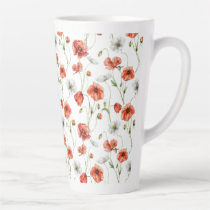 Aquarell-Mohnblumen und weiße Wildblumen auf der W Milchtasse