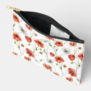 Aquarell-Mohnblumen und weiße Wildblumen auf einer Zubehörtasche
