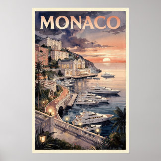 Aquarell Monaco Vintage Reise Poster