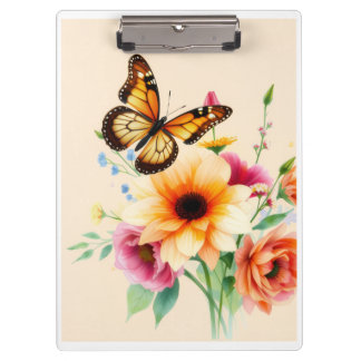 Aquarell Monarchfalter und florale Spirale Notizbu Klemmbrett