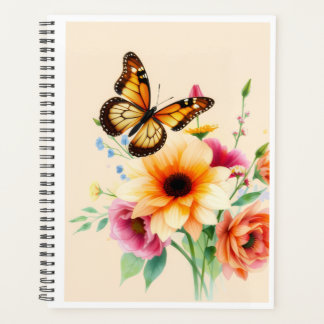 Aquarell Monarchfalter und florale Spirale Notizbu Planer