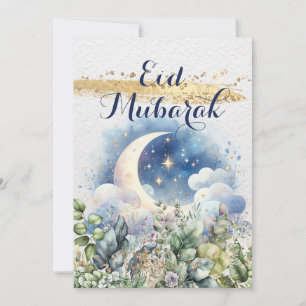Aquarell-Mond Eid Mubarak Goldakzent Vertikal   Feiertagskarte