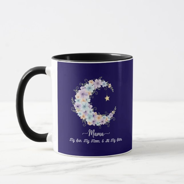 Aquarell-Mond-Mama mit Blumen Tasse (Links)