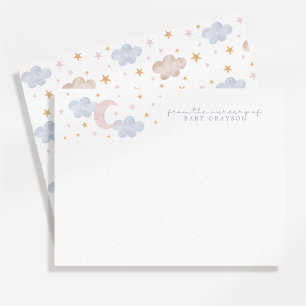 Aquarell-Mond-Wolken-Baby-Jungen-Kinderzimmer-Noti Einladung