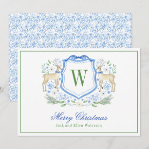 Aquarell-Monogramm Anfangsbuchstabe Rentier-Wappen Feiertagskarte
