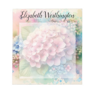 Aquarell-Monogramm Hortensie rosa Notizblock