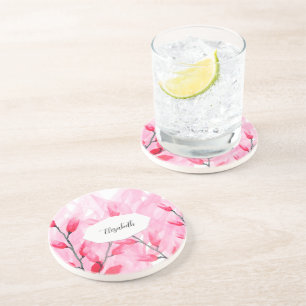 Aquarell-Monogramm in Floralrosa-Fusion Getränkeuntersetzer