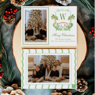 Aquarell-Monogramm Initiale Weihnachtswappen-Foto Feiertagskarte