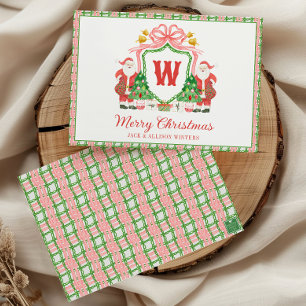Aquarell-Monogramm-Initialien-Santa-Wappen Feiertagskarte