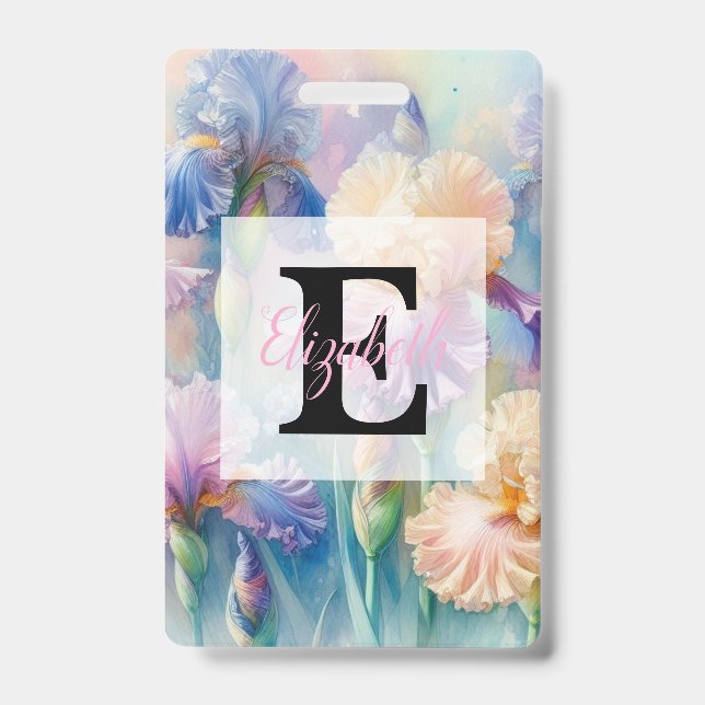 Aquarell-Monogramm lila Iris-Blüten Ausweis (Vorderseite)