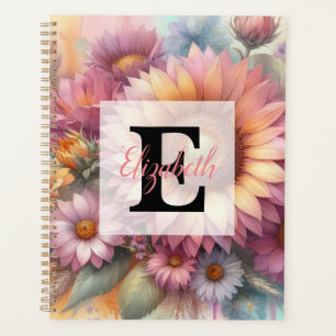 Aquarell-Monogramm mit floralen Motiven, rosa-gelb Planer
