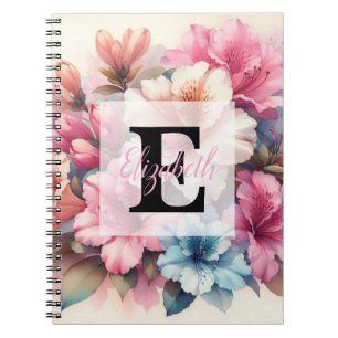 Aquarell-Monogramm mit rosa-blauen Azaleen Notizblock