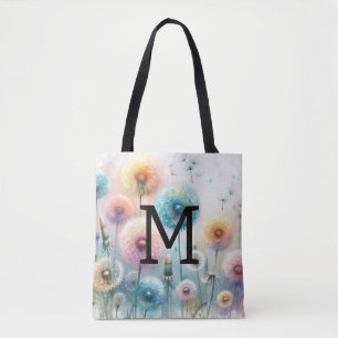 Aquarell-Monogramm mit rosa blauen Löwenzahnblumen