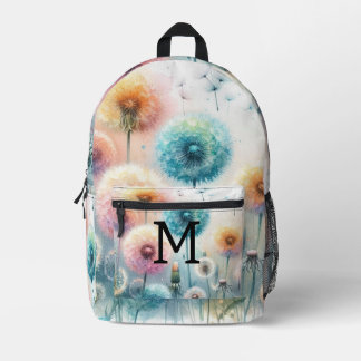 Aquarell-Monogramm mit rosa-blauen Löwenzahnblüten Bedruckter Rucksack