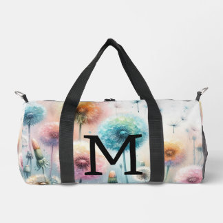 Aquarell-Monogramm mit rosa-blauen Löwenzahnblüten Duffle Bag