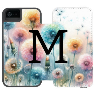 Aquarell-Monogramm mit rosa blauen Löwenzahnblüten Incipio Watson™ iPhone 5 Geldbörsen Hülle